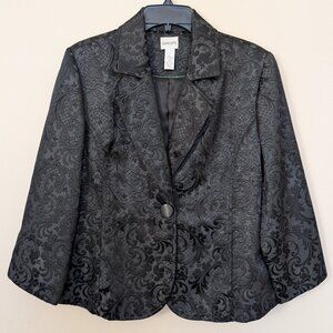 Chico's black and forest green brocade swing jacket blazer EUC size 2 Medium
